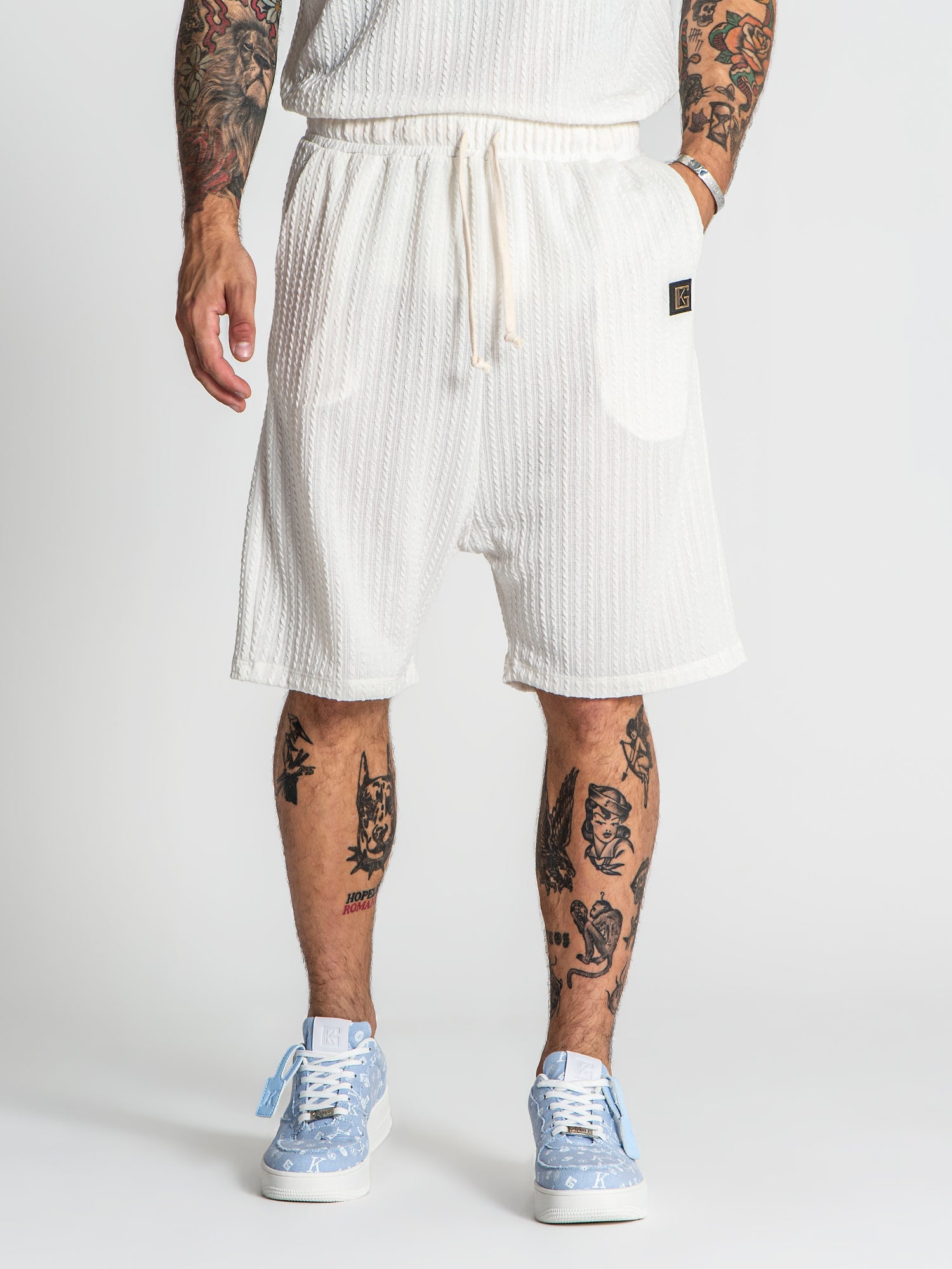 White Waffle Loose Shorts