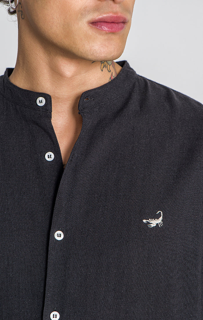 shirts / Black Linen Grandad Shirt