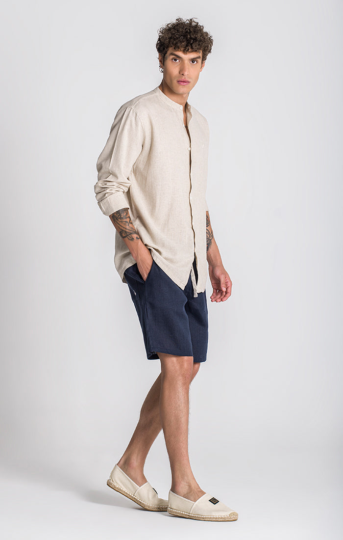 shirts / Beige Linen Grandad Shirt