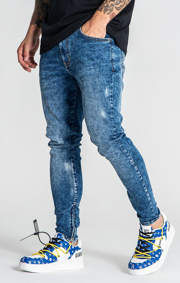 jeans / Blue Bleached Zipper Jeans