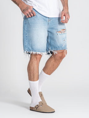 shorts / Light Blue Distressed Denim Shorts