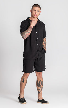 Black Linen Hawaiian Shirt