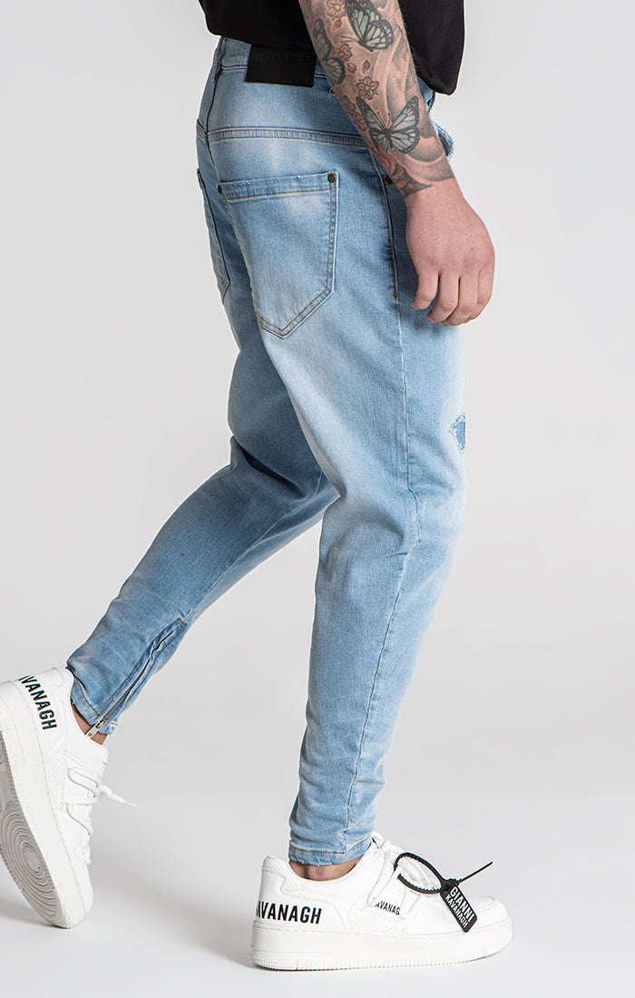 Light Blue Distressed Zip Jeans