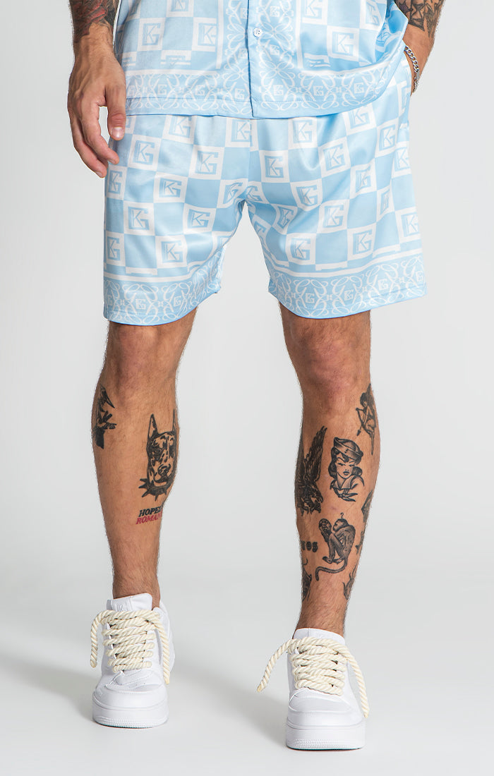 Blue Checkers Satin Shorts