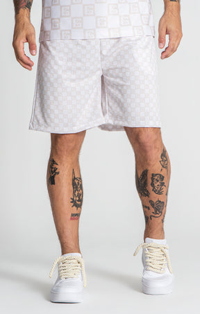 Beige Checkers Shorts