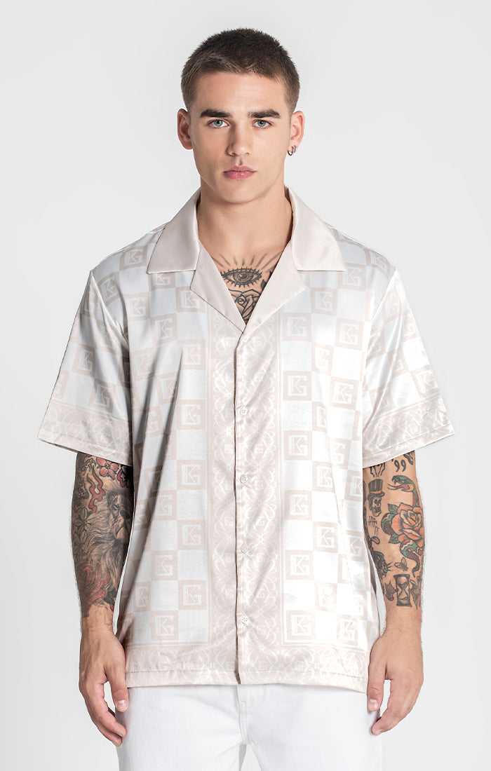 Beige Checkers Satin Shirt