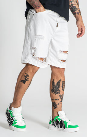 White Damage Ripped Shorts